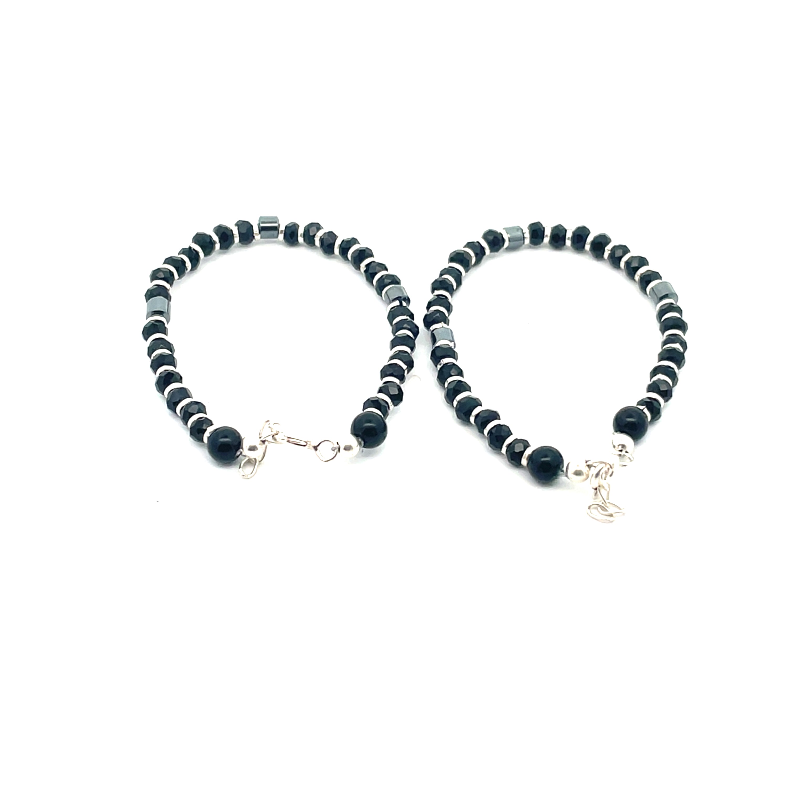 Silver Black Pearl anklets