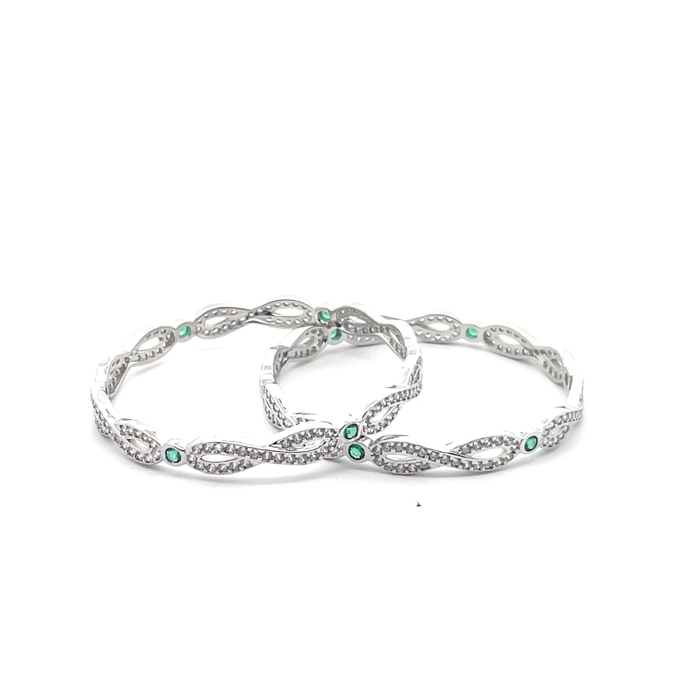 Silver Bangle with Green Accents
