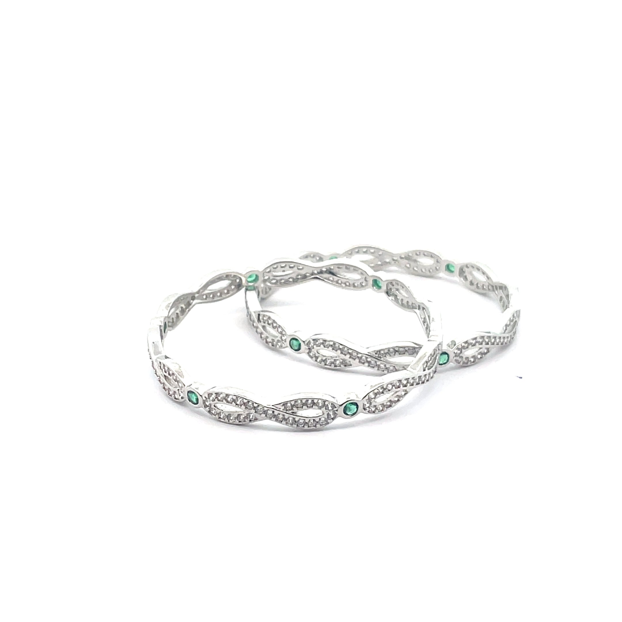 Silver Bangle with Green Accents