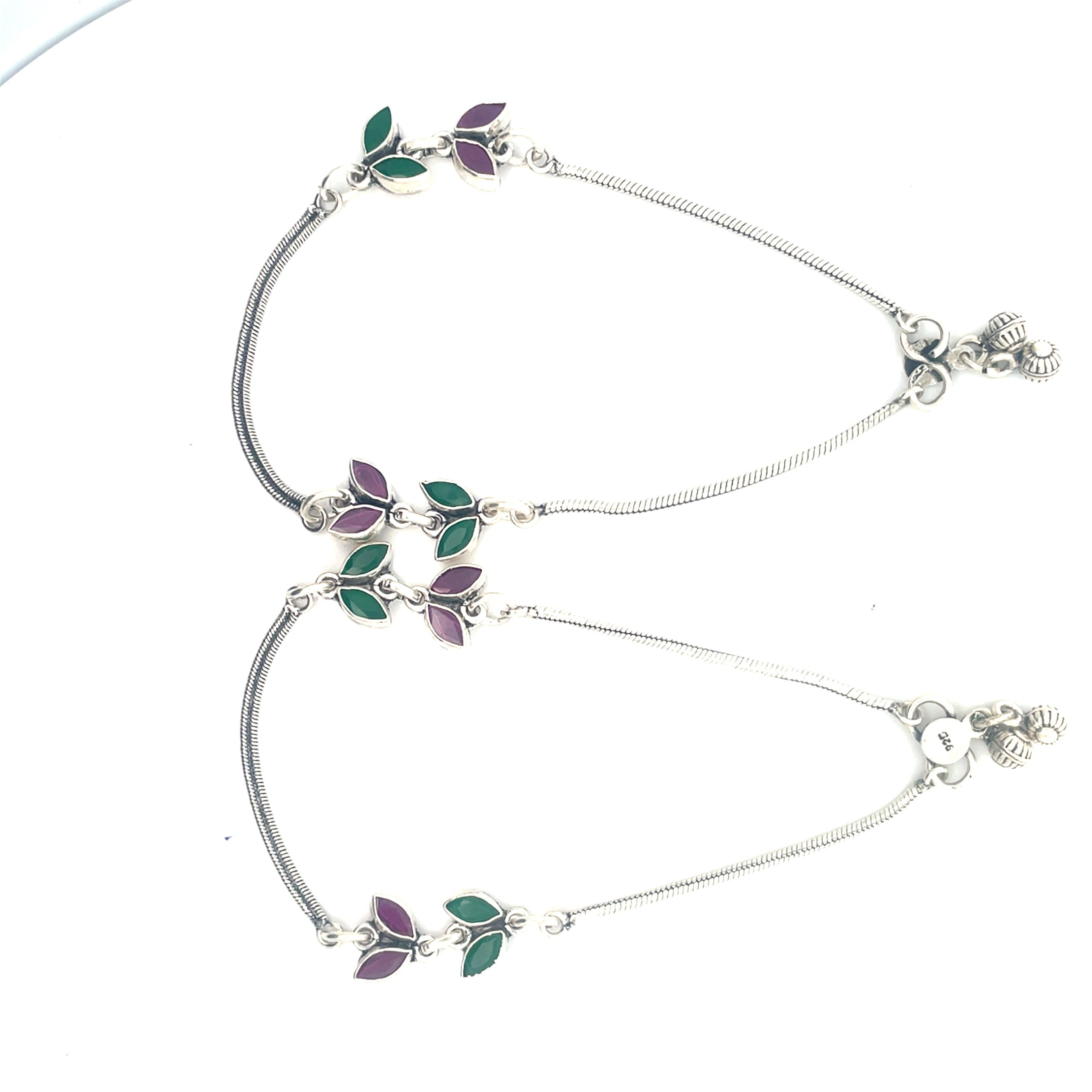 Silver Dual Tone Leaf Anklets