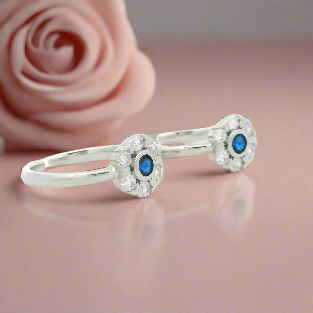 Blue Stone Flower Design CZ Toe Rings