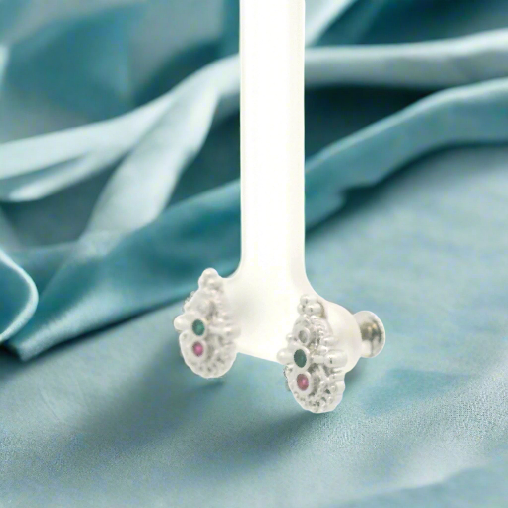 Matte Finish Silver Stud Earrings – Everyday Wear by Varshika Jewellers
