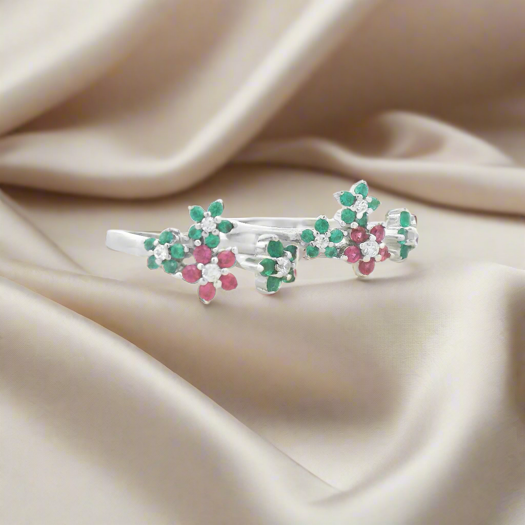 Pink & Green Floral CZ Toe Ring