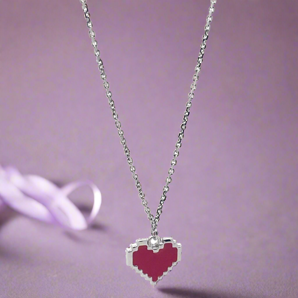Charming Pixel Heart Pendant Necklace