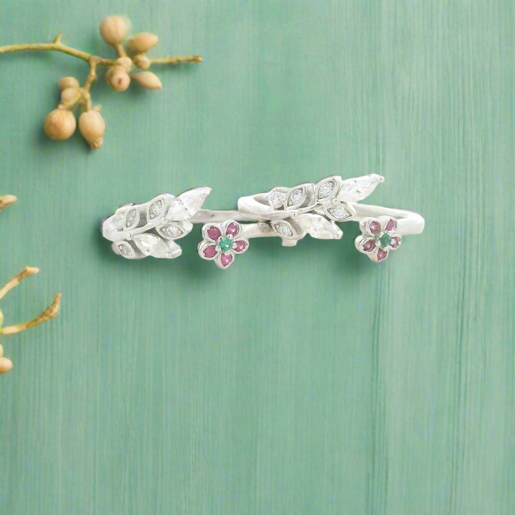 Double Flower CZ Toe Ring in 925 Silver