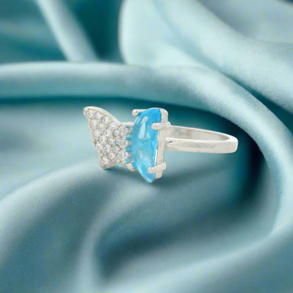 Elegant BlueStone Butterfly Ring