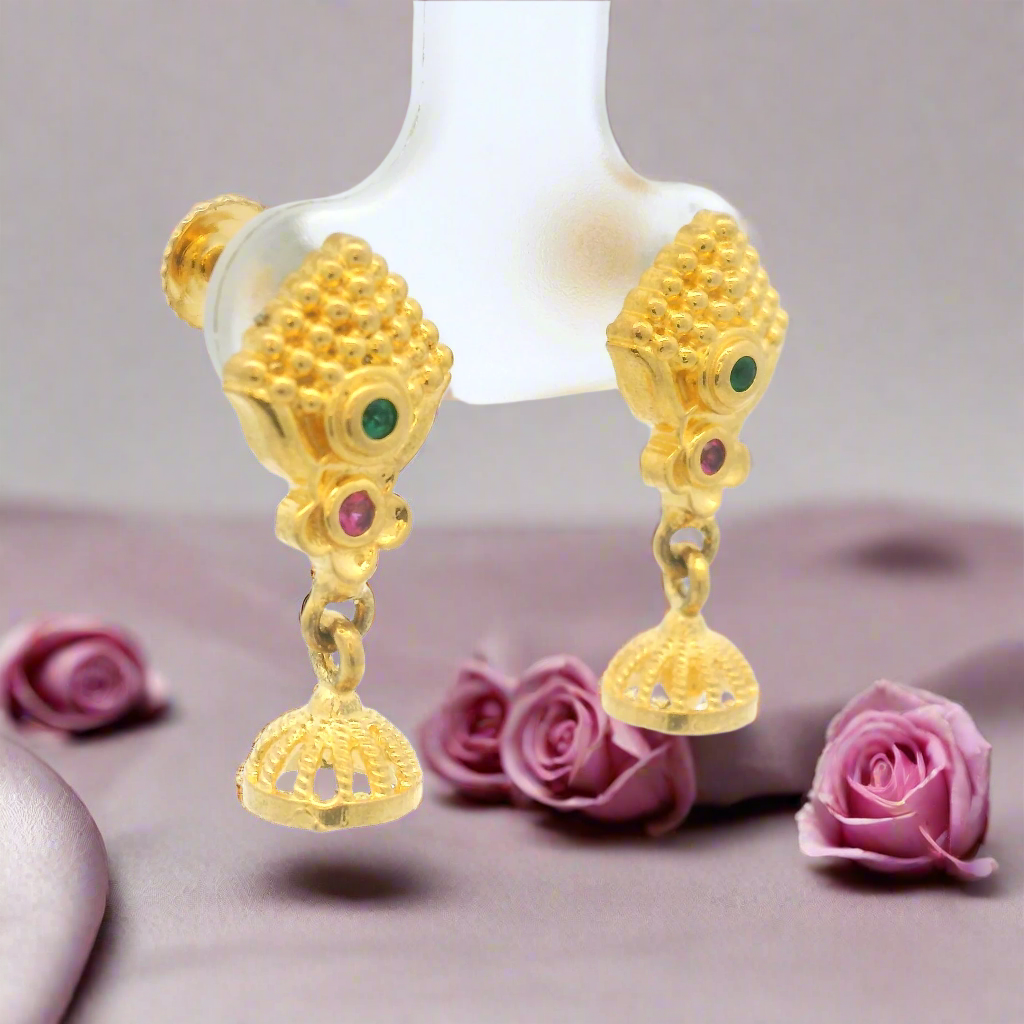 Gold Finish Womens Earrings with Colorful Stones