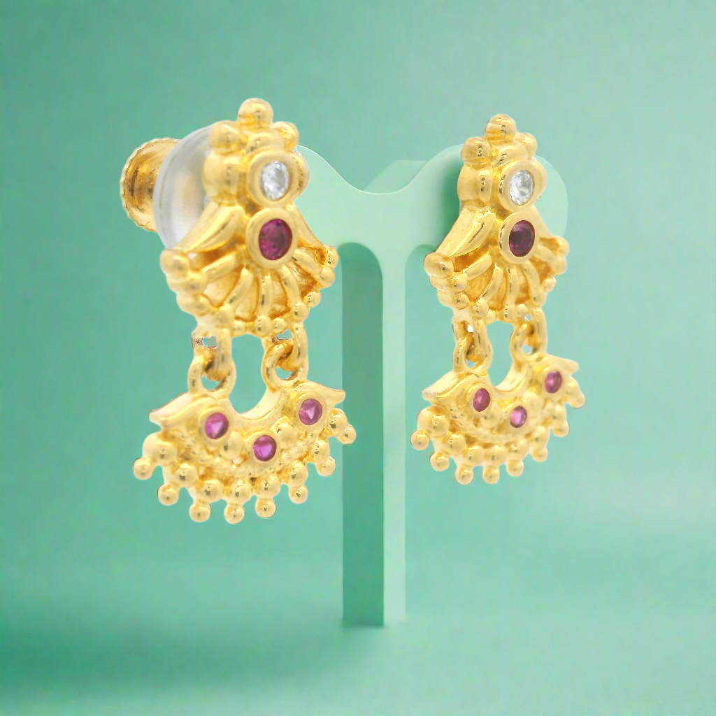 Gold Plated Earrings with Ruby Accents