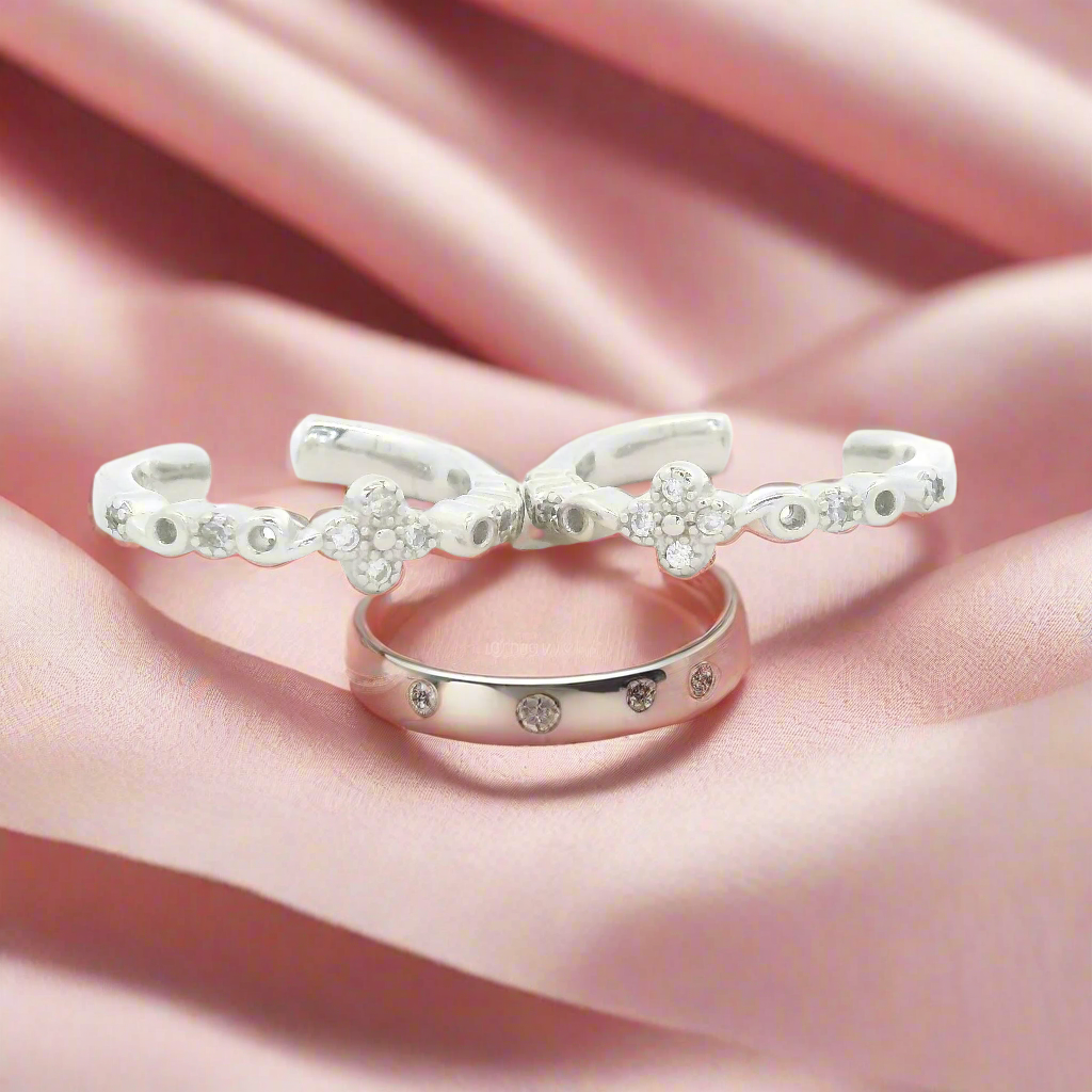 Occasion Silver Toe Rings with Sparkling Details