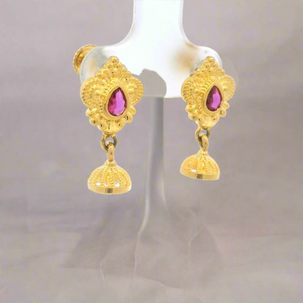 925 Silver Gold Plated Earrings with Pink Gemstones