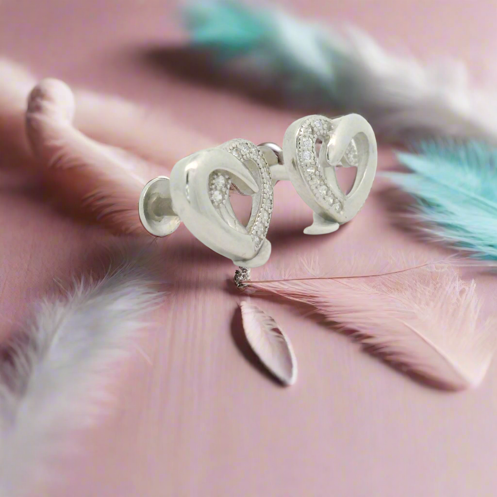 Heart-Shaped Stud Earrings for Silver