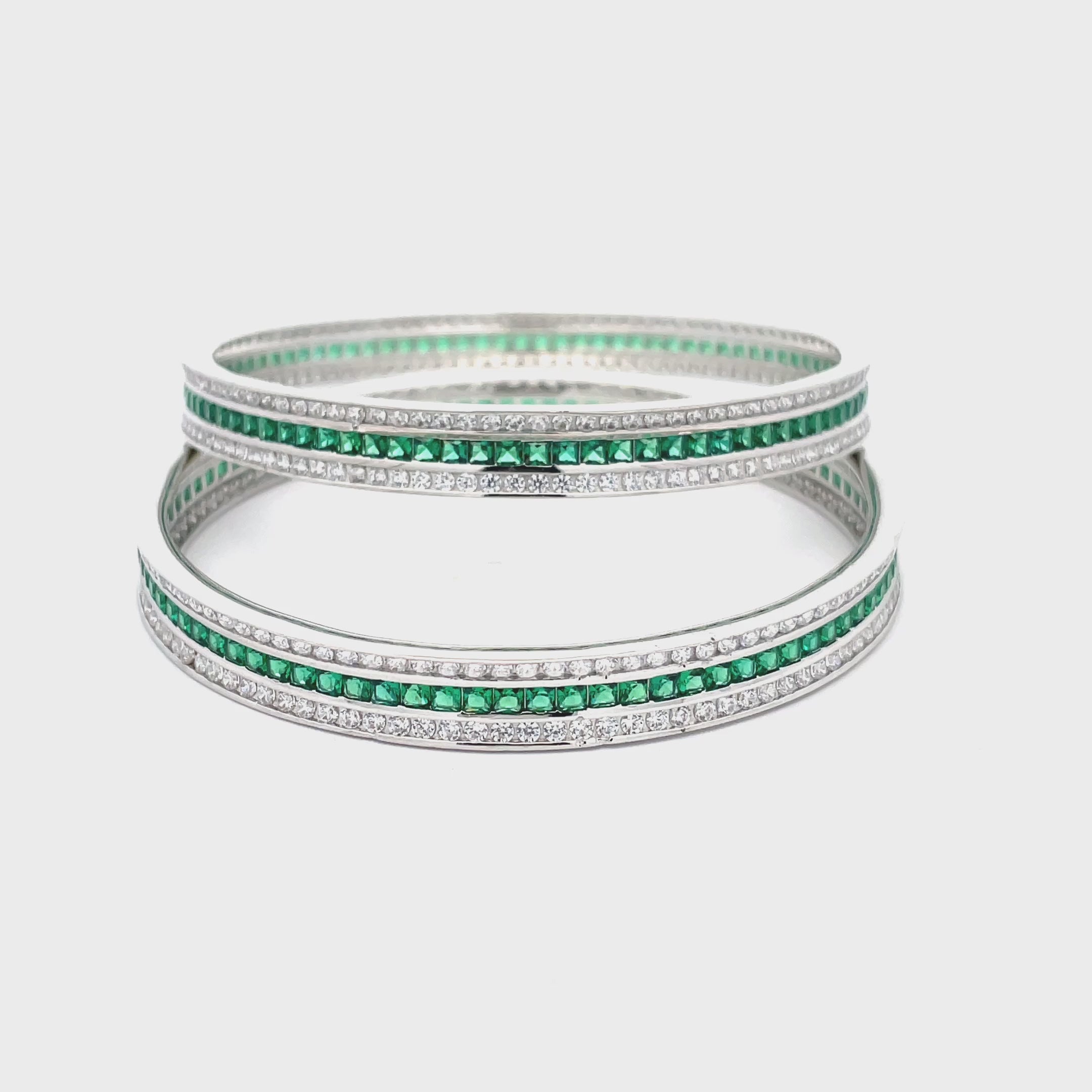 Elegant Green and Silver Bangles