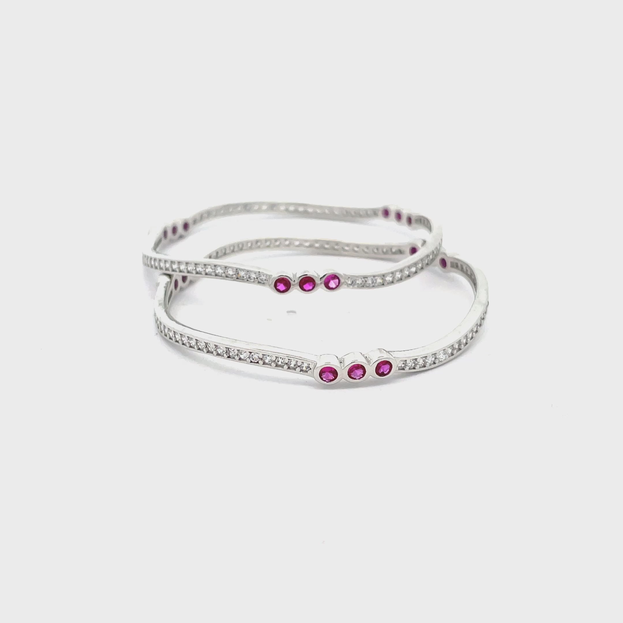 Elegant Ruby-Studded Silver Bangles