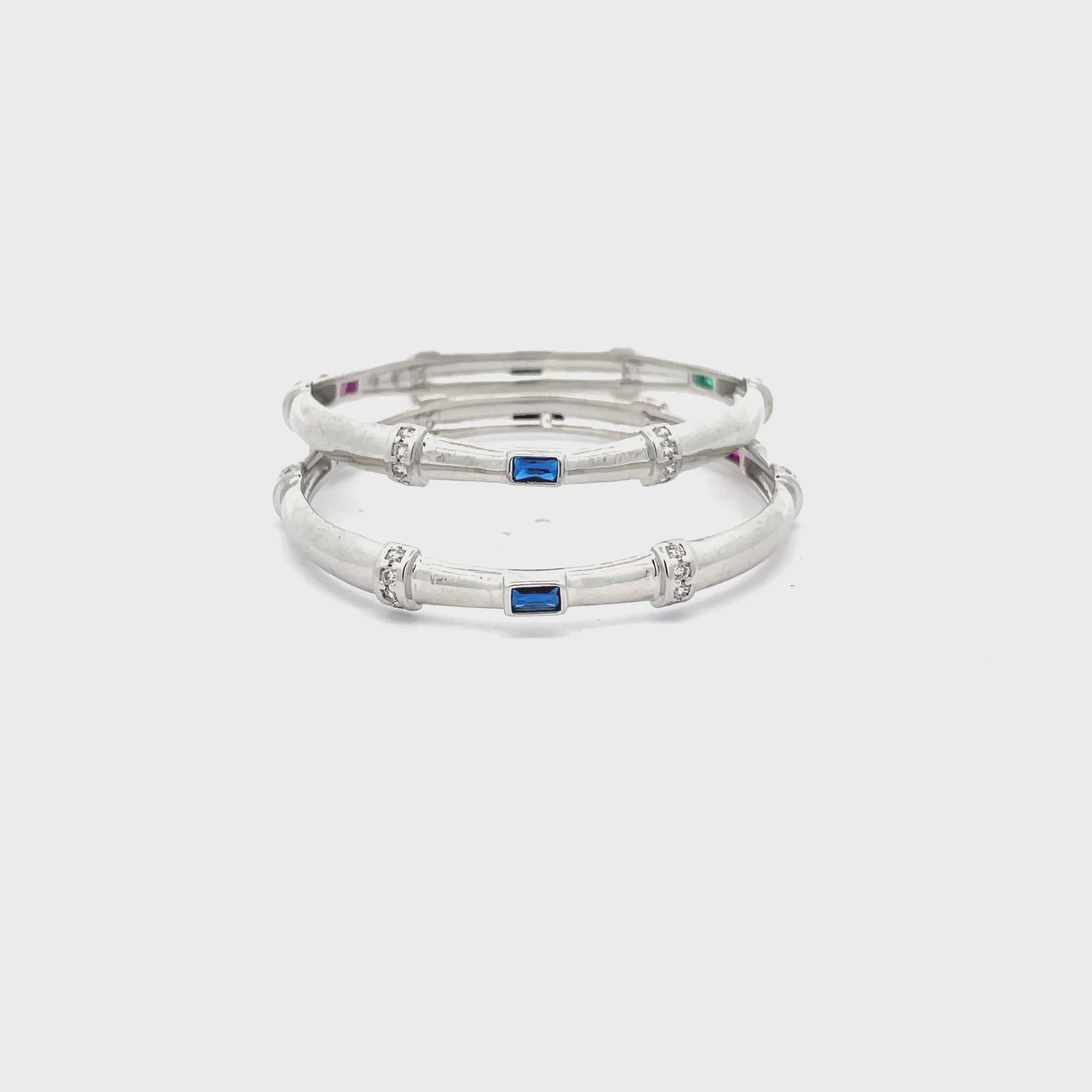 Elegant Silver Bangles with Gemstone Accents
