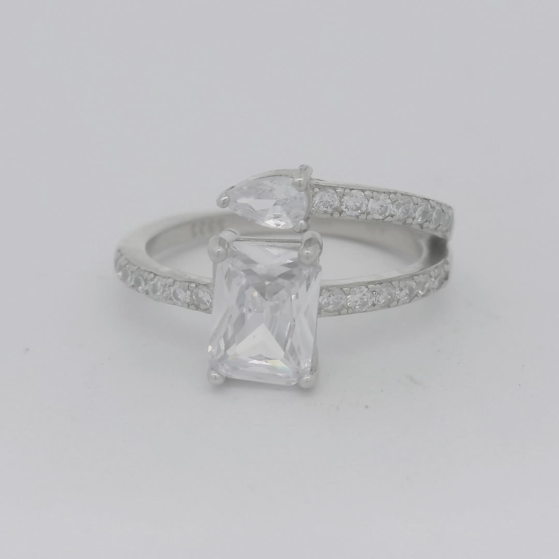 Elegant 925 Silver Double Stone Engagement Ring