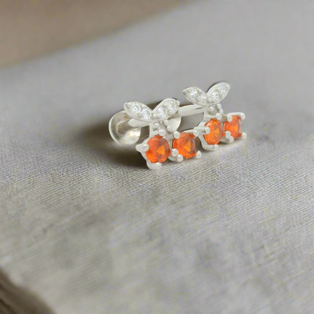 Silver Orange Gemstone Earrings