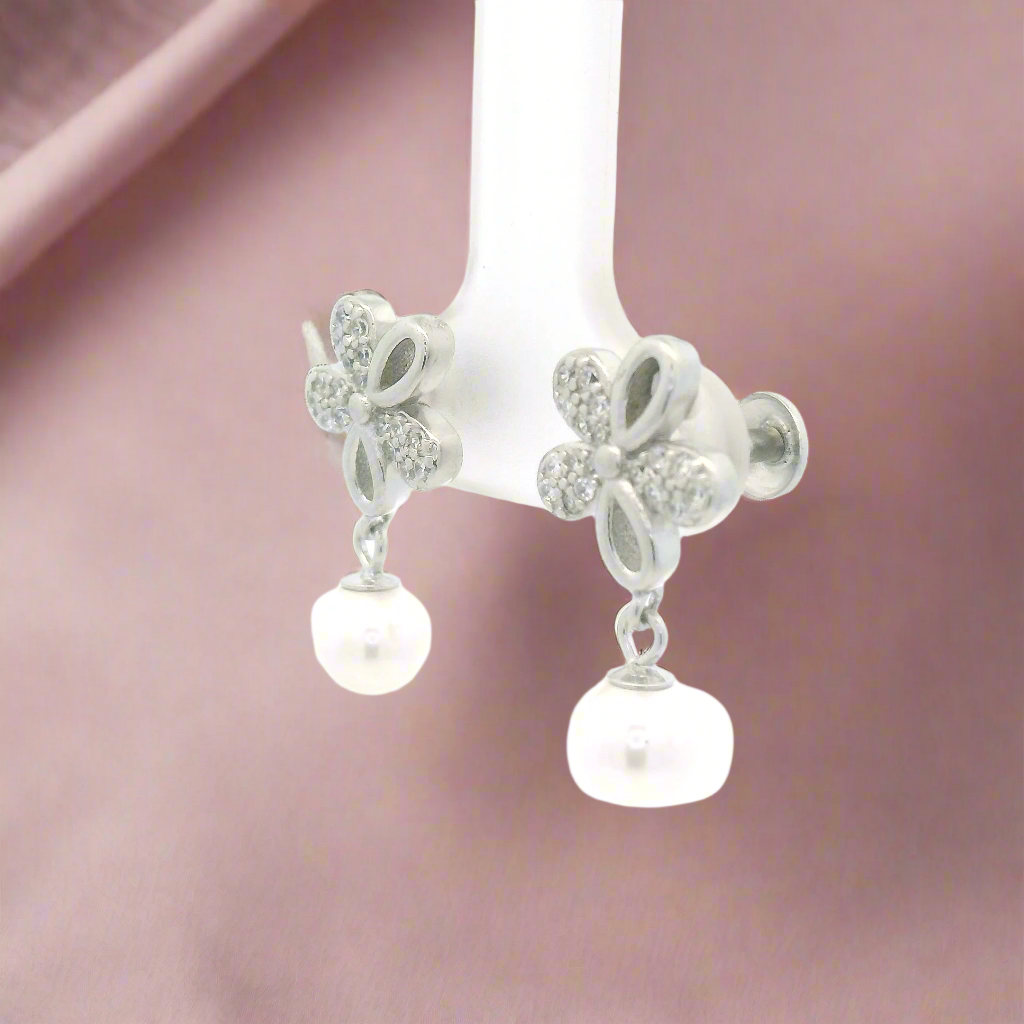 Silver Floral Pearl Earrings