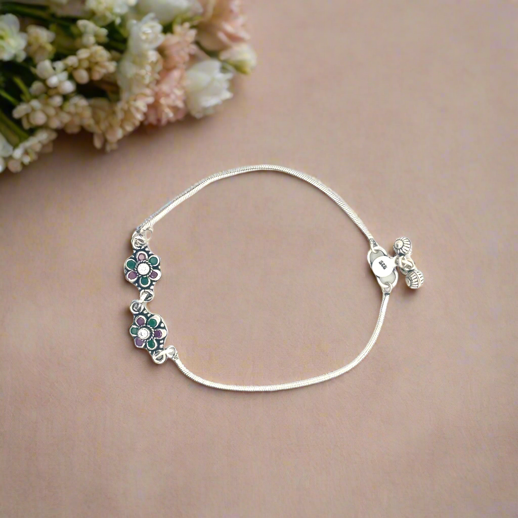 Floral Silver Anklets for Womens