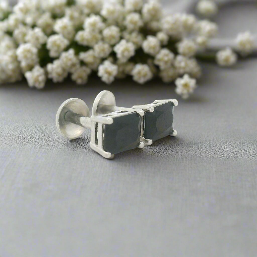 Black Gemstone Square Earrings