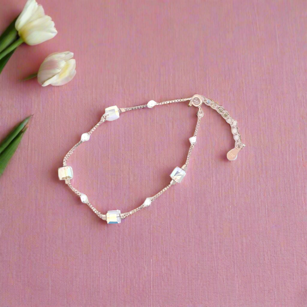 Rose Gold Silver Bracelet with Ruby Accents