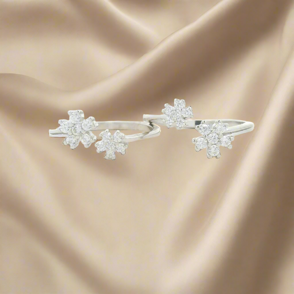 Silver Floral Diamond CZ Toe Rings