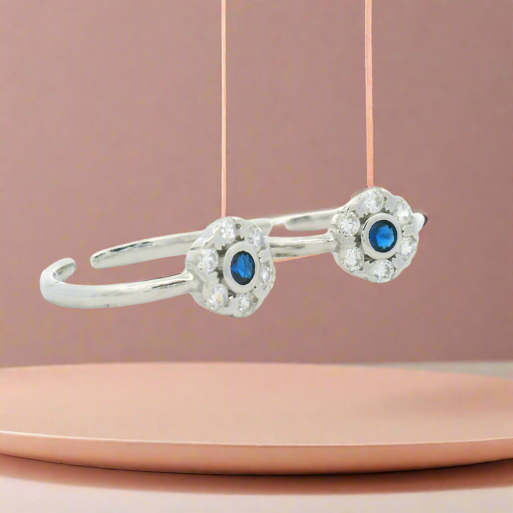 Blue Stone Flower Toe Rings for Silver