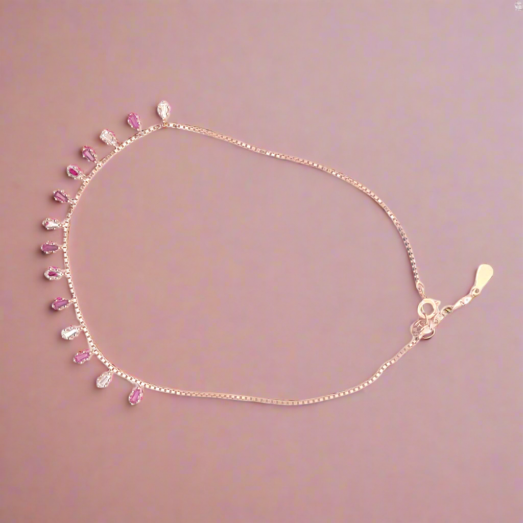 Rose Gold Leaf Silver Anklets
