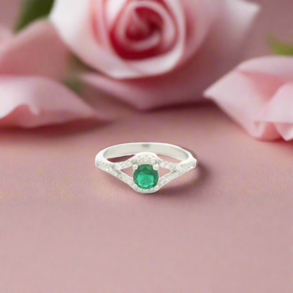 Emerald and Diamond Ring with Green Stone