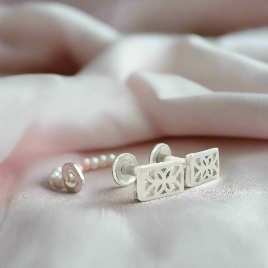 Silver Square Stud Earrings